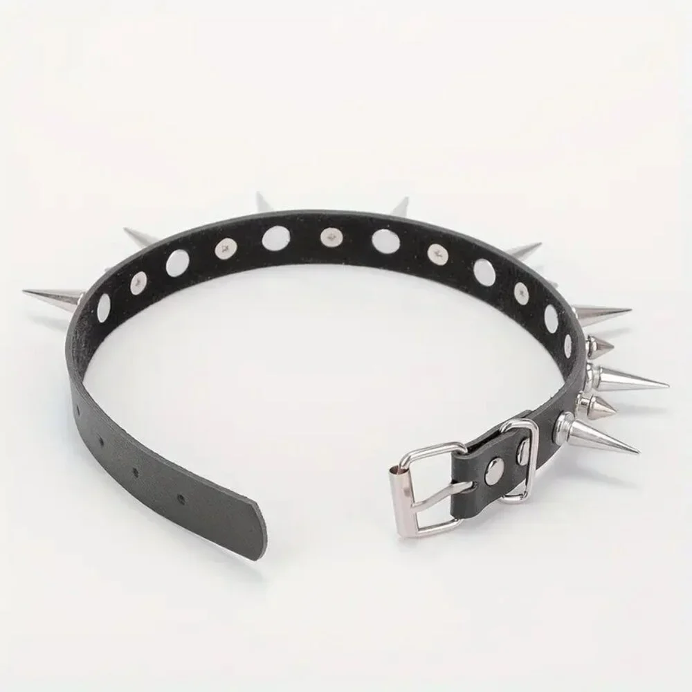 Spike Choker Collar Neck Sexy Punk Bondage Leather Goth Rave Edgy Rock Scene Fun - Picture 2 of 5